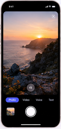 Creating a memory: photo, video, voice or text
